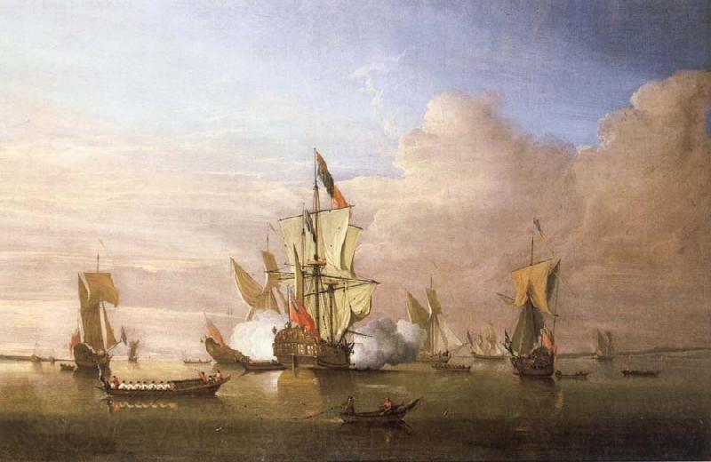 Monamy, Peter The Royal yacht Peregrine arriving in the Thames estuary with King George i aboard in September 1714 France oil painting art